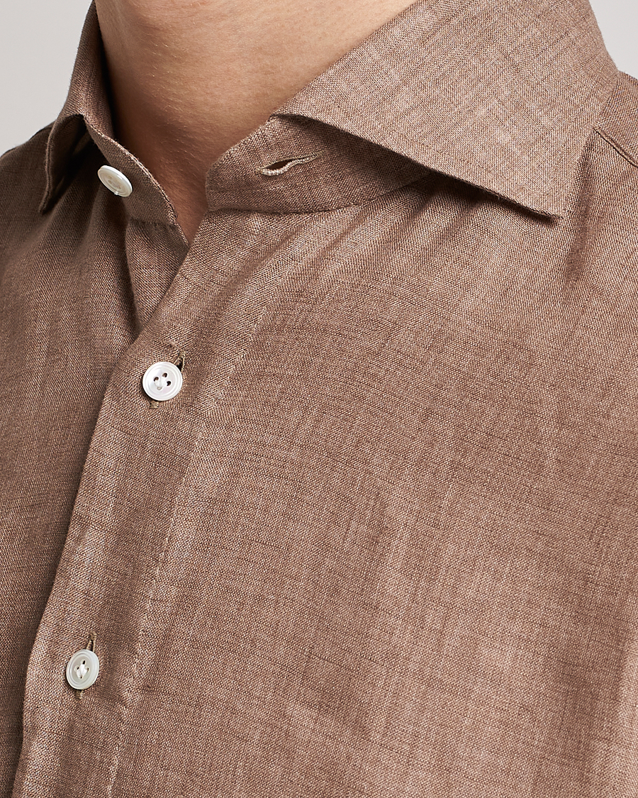 Homme | Chemises | 100Hands | Signature Linen Cut Away Shirt Taupe