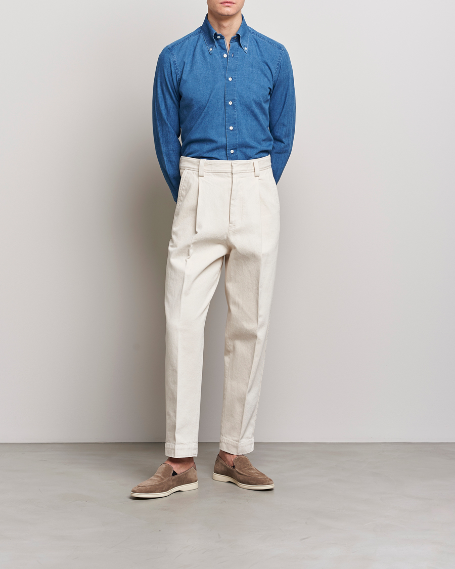 Homme | Chemises | 100Hands | Japanese Denim Bata Wash Shirt Blue