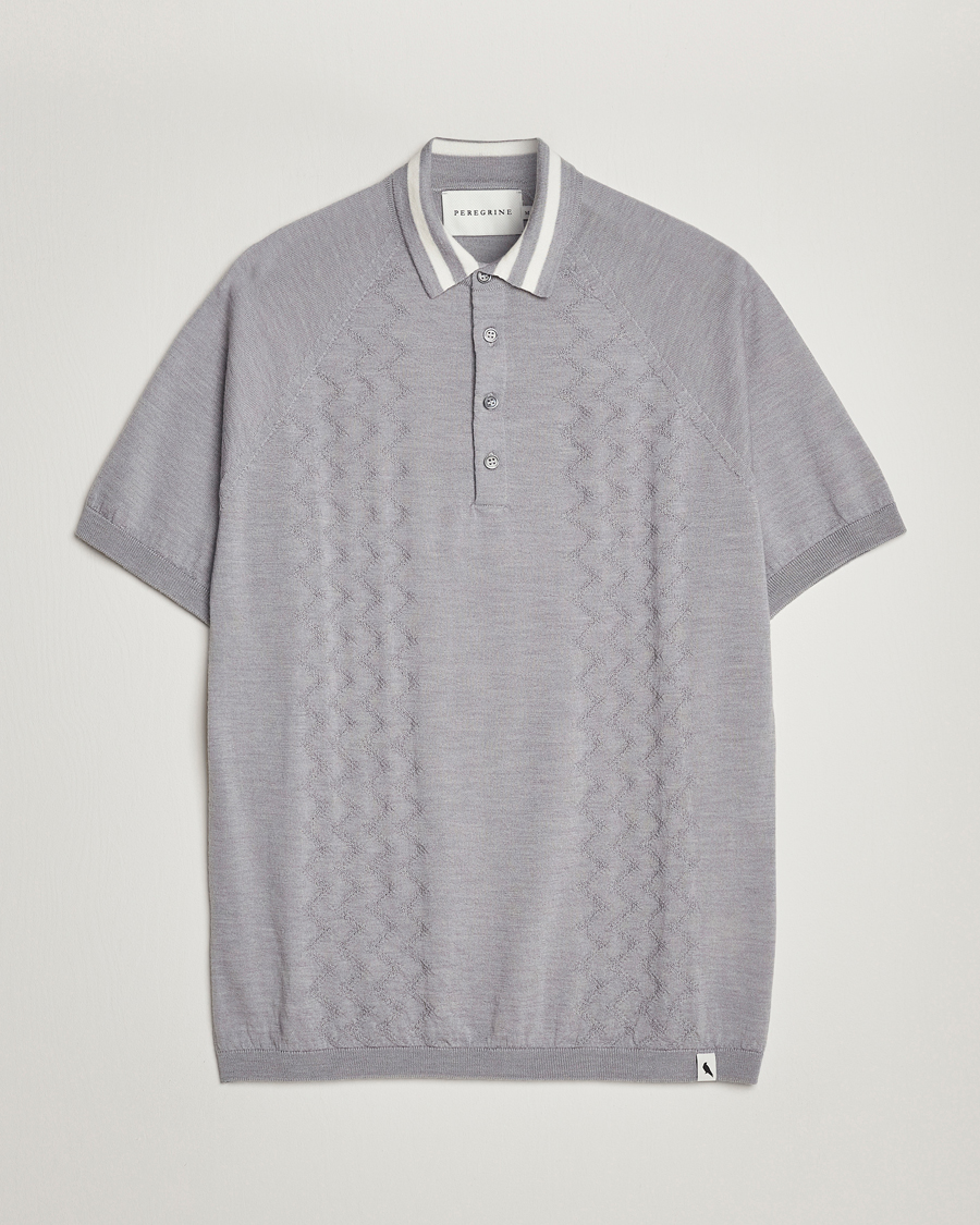 Homme | Polos | Peregrine | Textured Wool Short Sleeve Poloshirt Light Grey