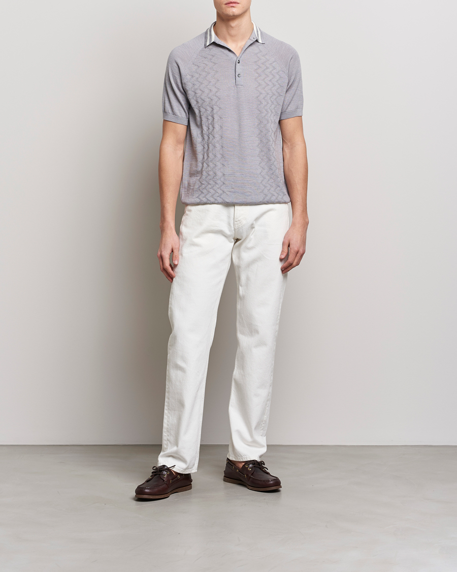 Homme | Polos | Peregrine | Textured Wool Short Sleeve Poloshirt Light Grey