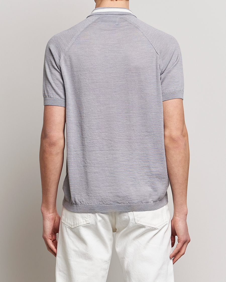Homme | Polos | Peregrine | Textured Wool Short Sleeve Poloshirt Light Grey