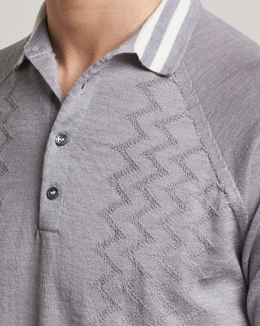 Homme | Polos | Peregrine | Textured Wool Short Sleeve Poloshirt Light Grey