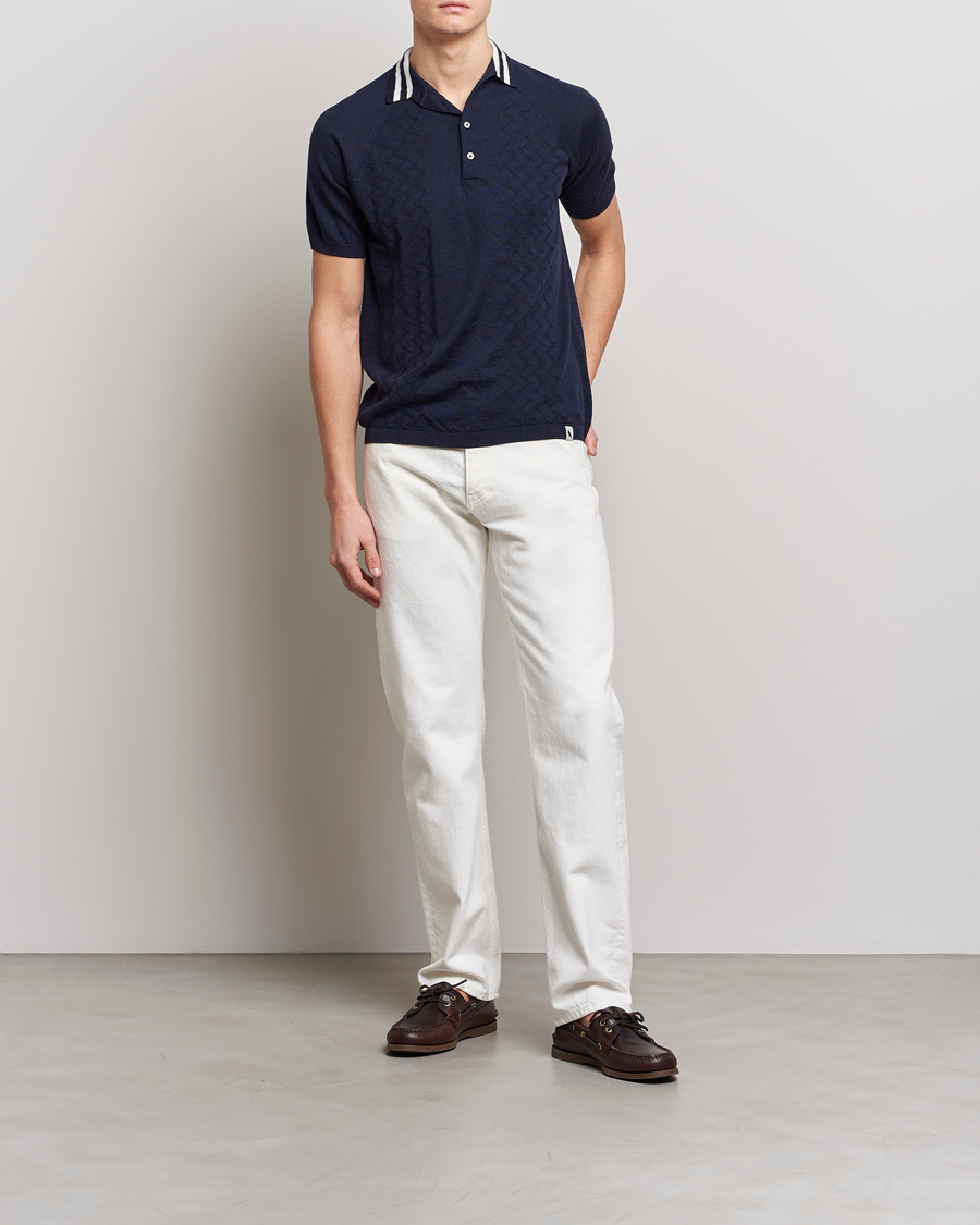 Homme | Polos | Peregrine | Textured Wool Short Sleeve Poloshirt Navy