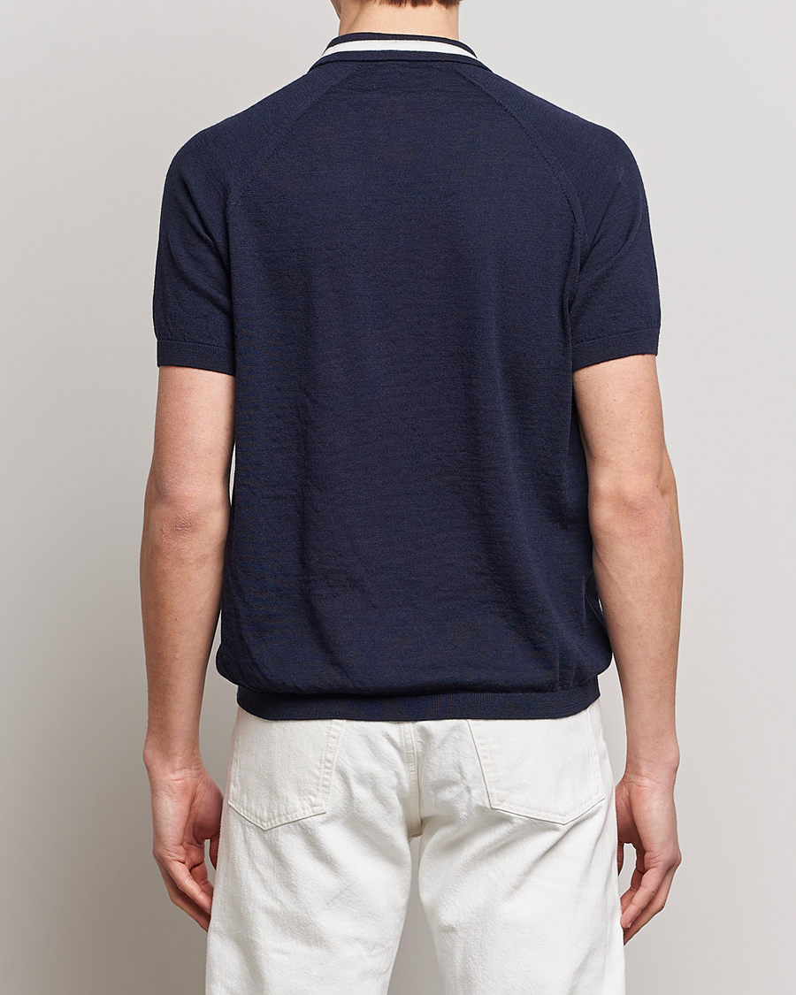Homme | Polos | Peregrine | Textured Wool Short Sleeve Poloshirt Navy