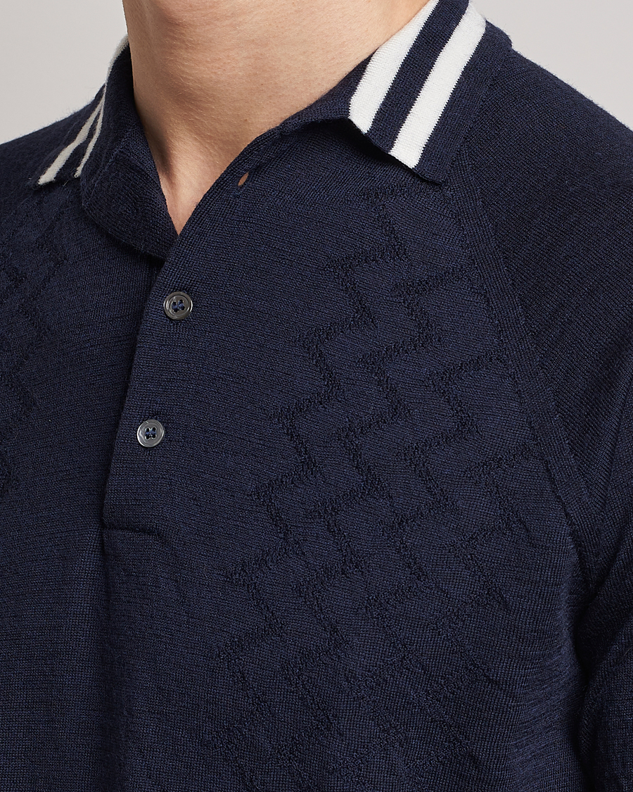 Homme | Polos | Peregrine | Textured Wool Short Sleeve Poloshirt Navy