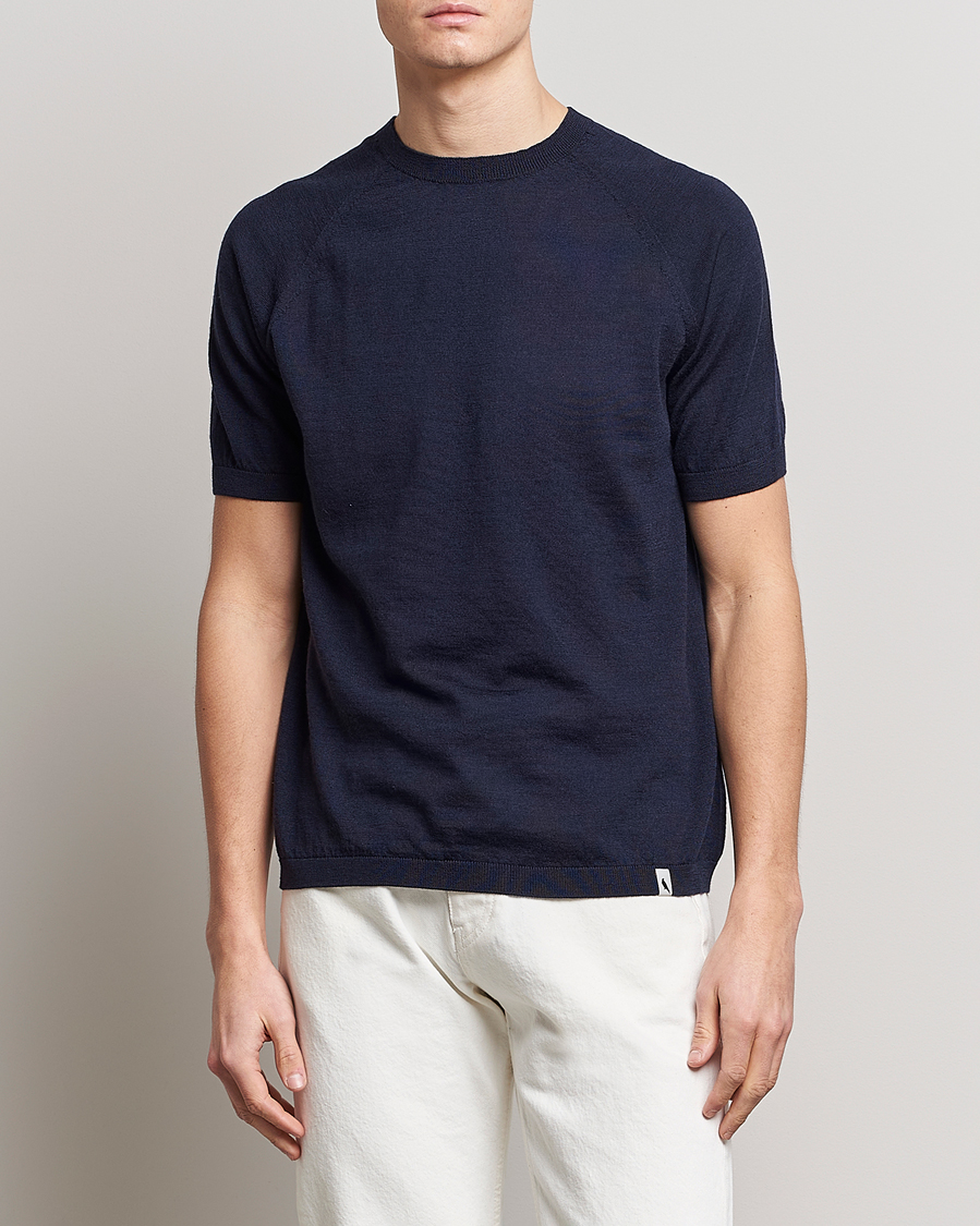 Homme | T-shirts | Peregrine | Knitted Wool T-Shirt Navy