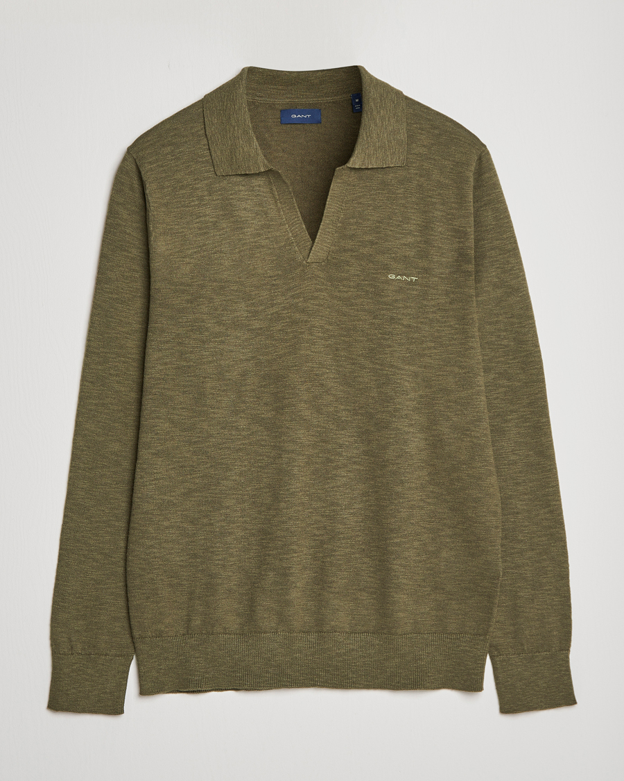Homme | Pulls Et Tricots | GANT | Cotton/Linen Knitted Polo Racing Green
