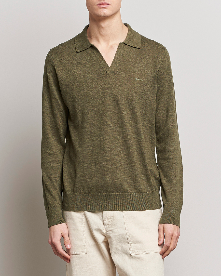 Homme | Pulls Et Tricots | GANT | Cotton/Linen Knitted Polo Racing Green