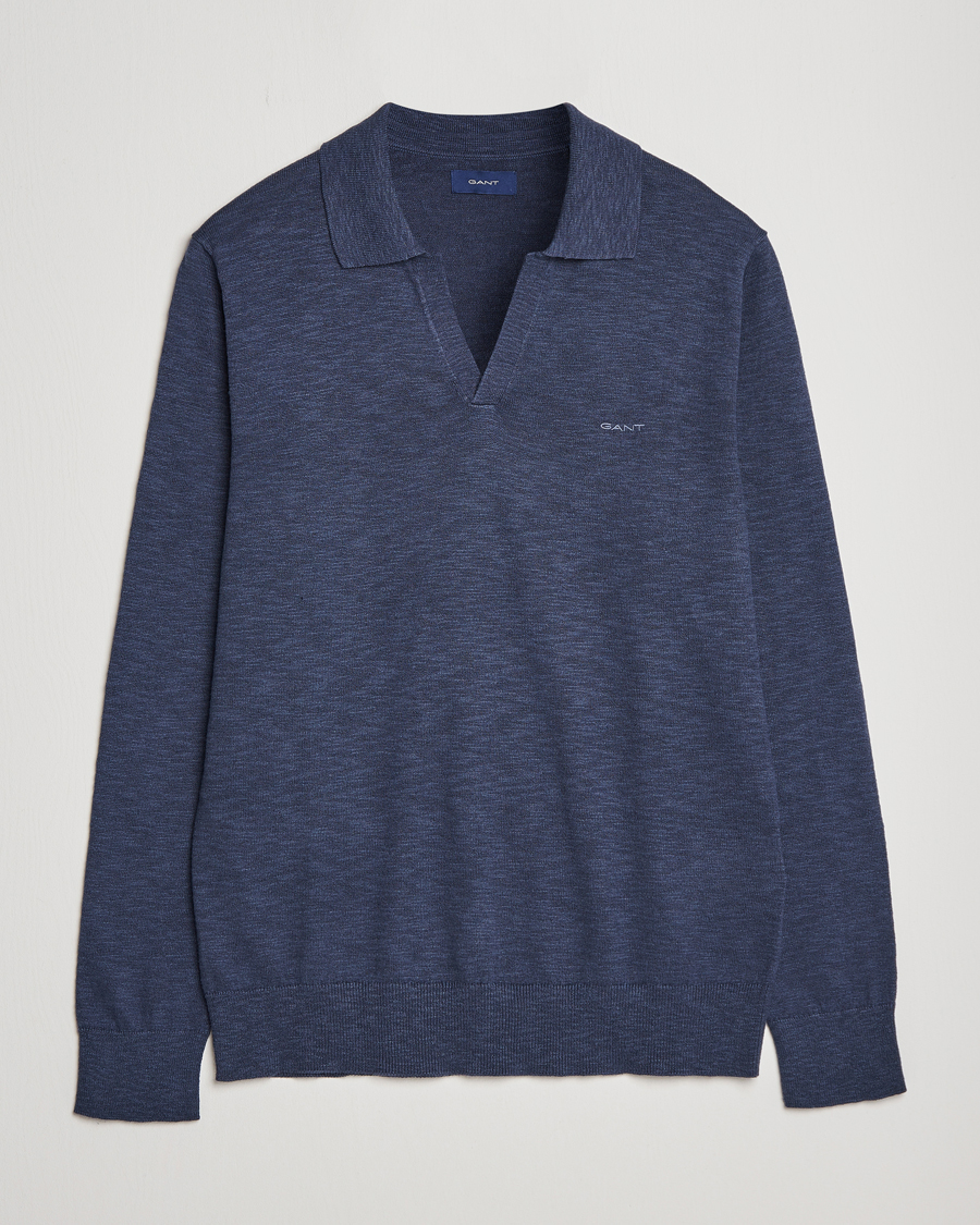 Homme | Pulls Et Tricots | GANT | Cotton/Linen Knitted Polo Deep Ocean