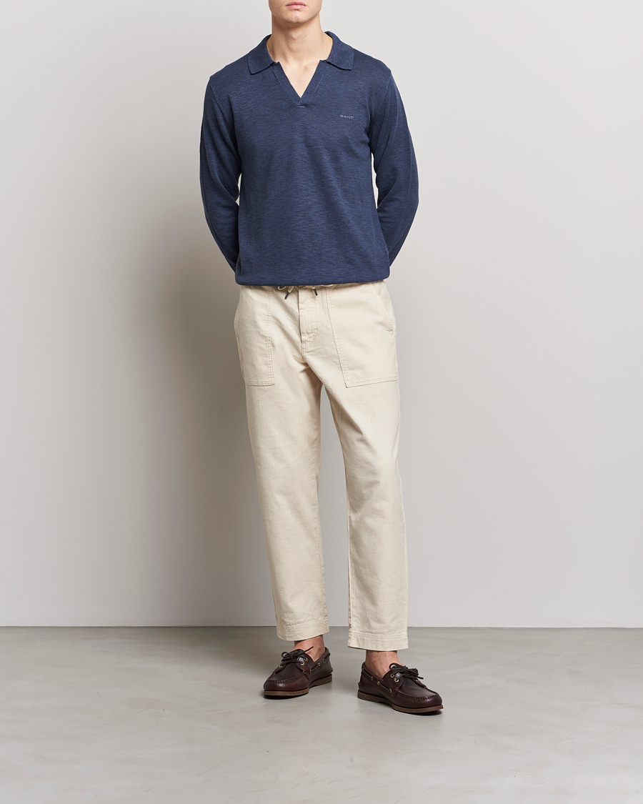 Homme | Pulls Et Tricots | GANT | Cotton/Linen Knitted Polo Deep Ocean