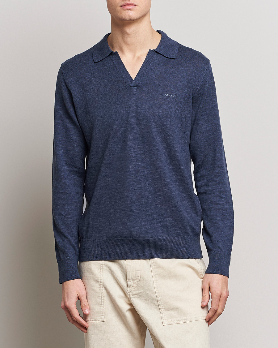 Homme | Pulls Et Tricots | GANT | Cotton/Linen Knitted Polo Deep Ocean