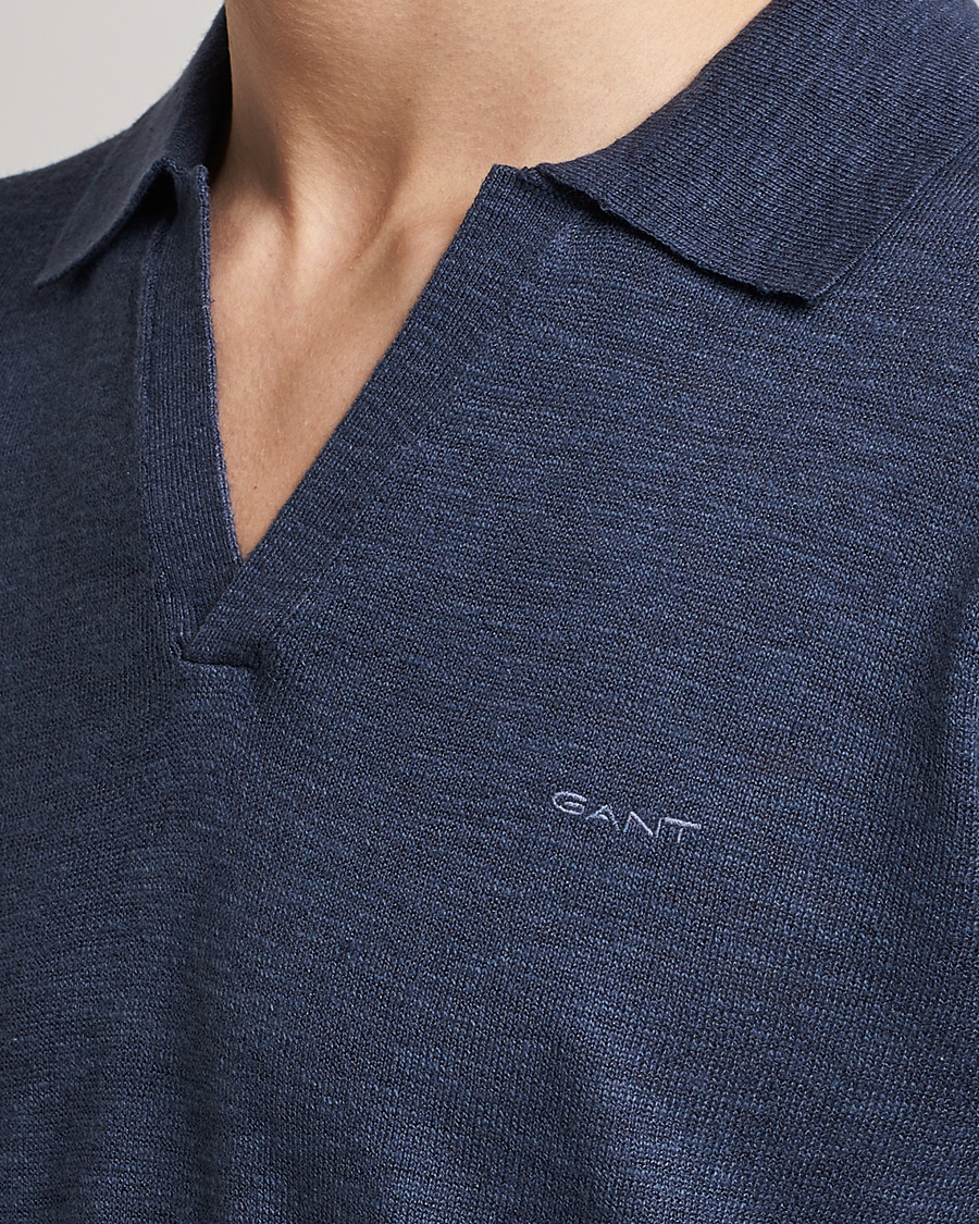 Homme | Pulls Et Tricots | GANT | Cotton/Linen Knitted Polo Deep Ocean