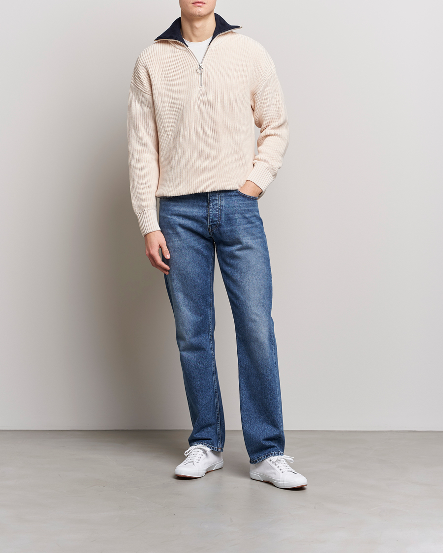 Homme | Pulls Et Tricots | GANT | Chunky Ribbed Knitted Half-Zip Linen White