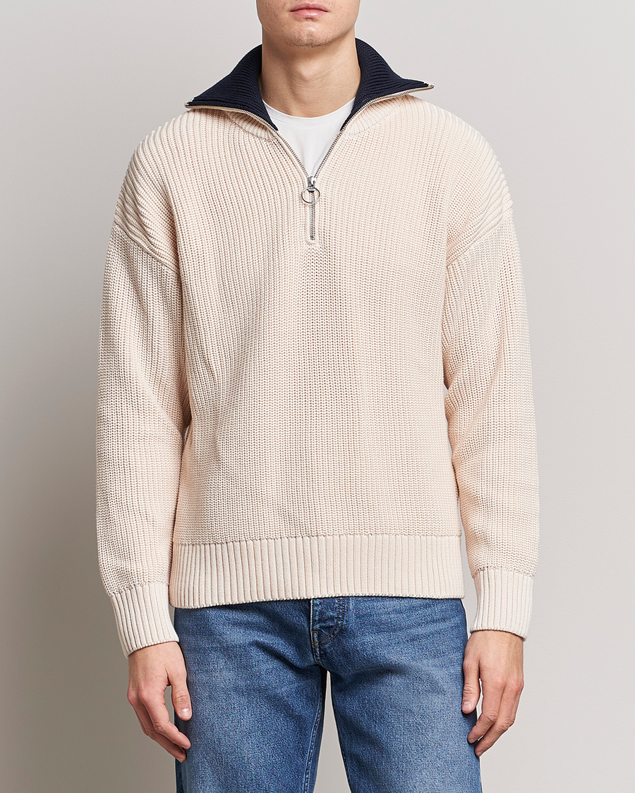 Homme | Pulls Et Tricots | GANT | Chunky Ribbed Knitted Half-Zip Linen White