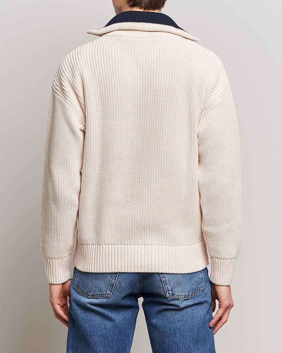 Homme | Pulls Et Tricots | GANT | Chunky Ribbed Knitted Half-Zip Linen White