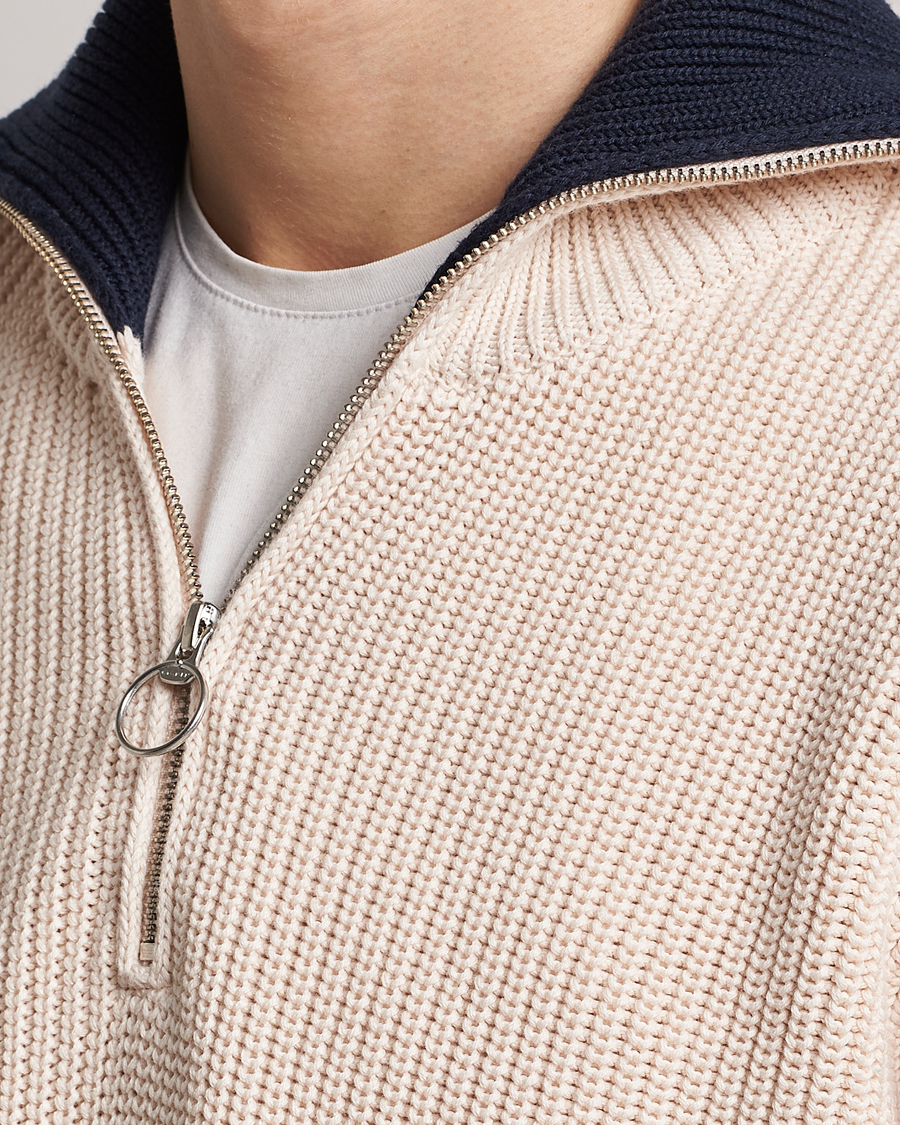 Homme | Pulls Et Tricots | GANT | Chunky Ribbed Knitted Half-Zip Linen White