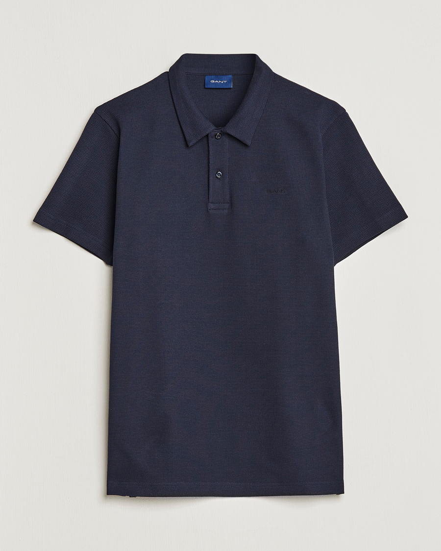 Homme | Polos | GANT | Waffle Textured Polo Evening Blue