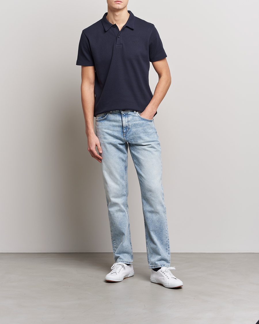 Homme | Polos | GANT | Waffle Textured Polo Evening Blue