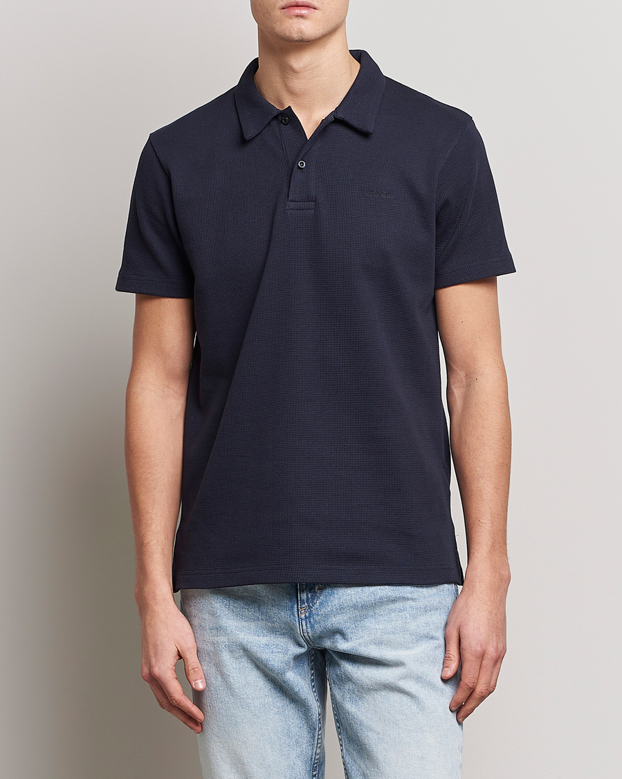 Homme | Polos | GANT | Waffle Textured Polo Evening Blue