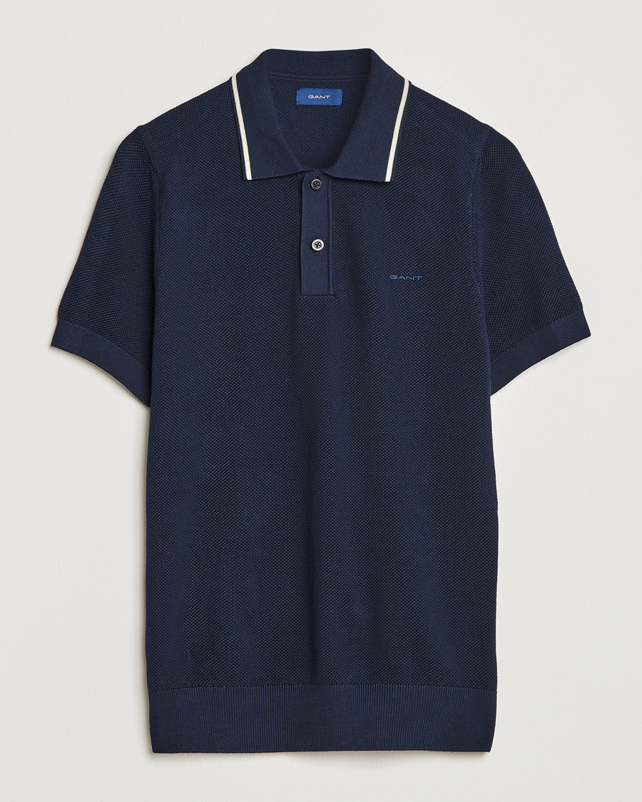 Homme | Polos | GANT | Cotton Knitted Polo Evening Blue