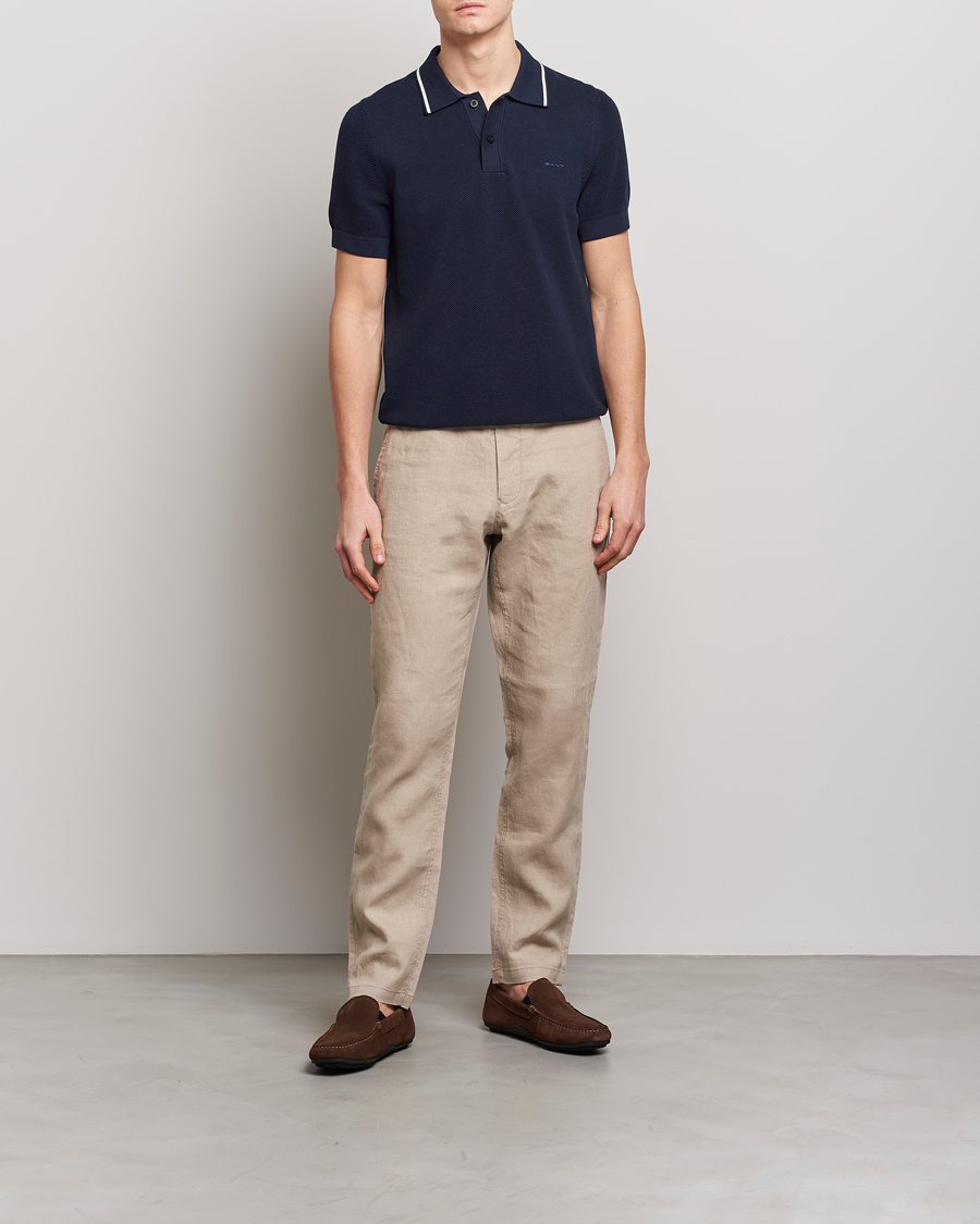 Homme | Polos | GANT | Cotton Knitted Polo Evening Blue