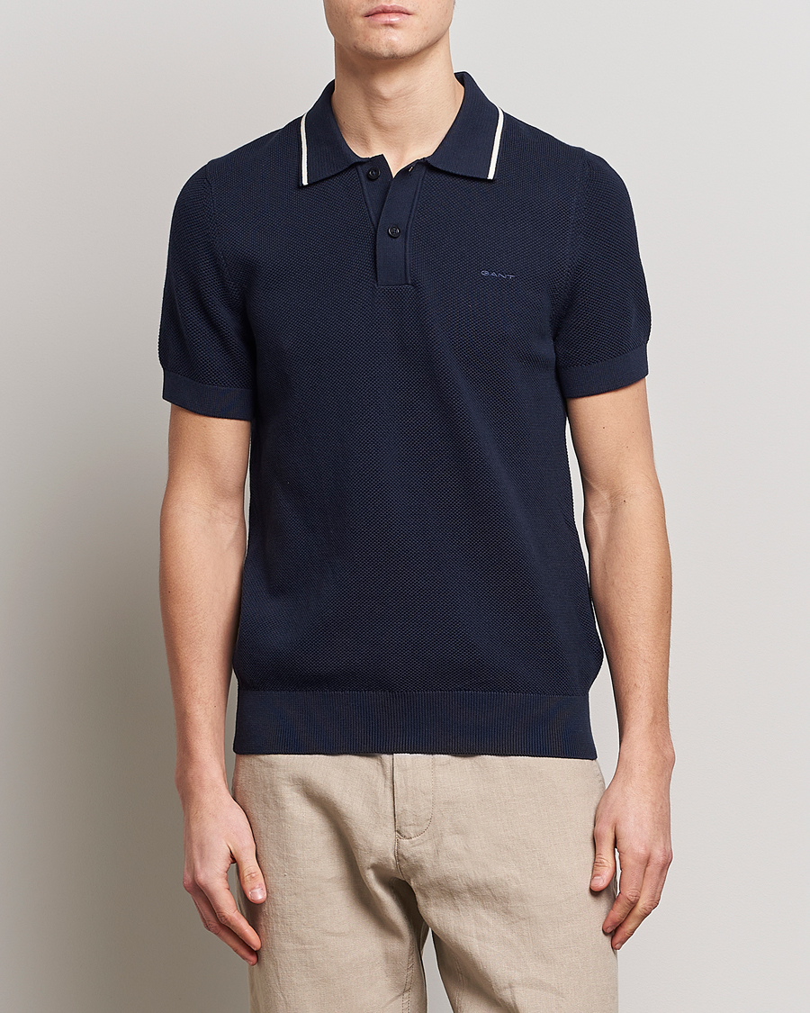 Homme | Polos | GANT | Cotton Knitted Polo Evening Blue