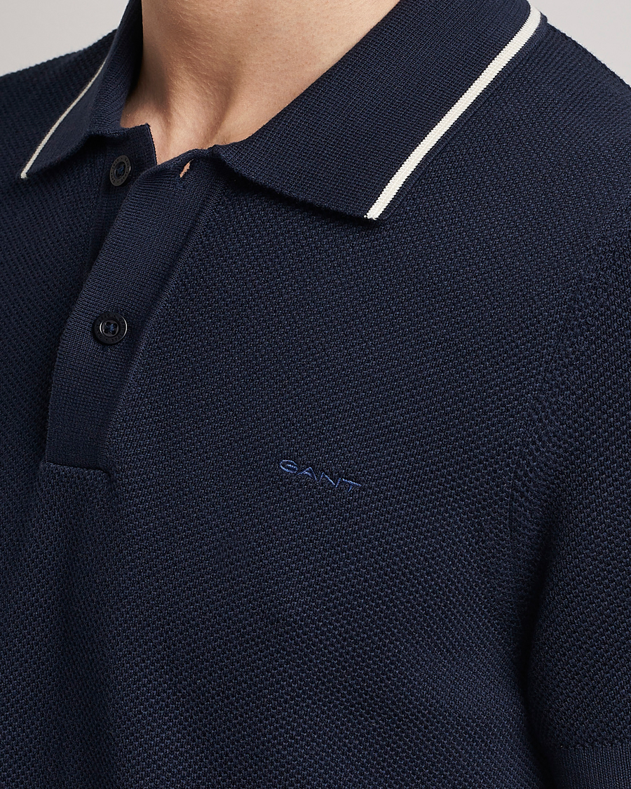 Homme | Polos | GANT | Cotton Knitted Polo Evening Blue