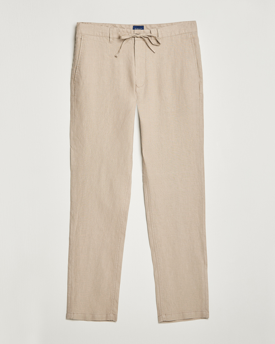 Homme | Pantalons | GANT | Relaxed Linen Drawstring Pants Concrete Beige