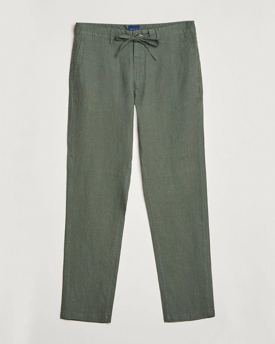 Homme | Pantalons | GANT | Relaxed Linen Drawstring Pants Green Ash
