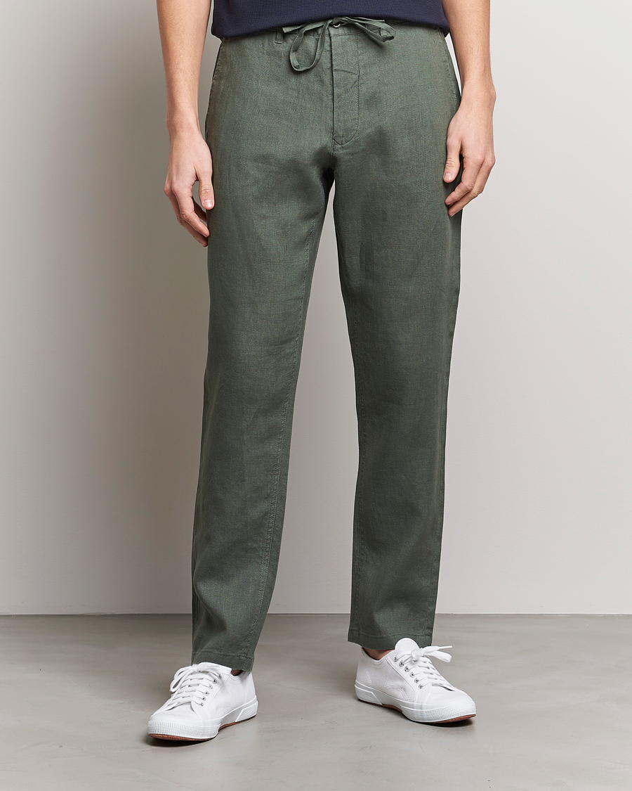 Homme | Pantalons | GANT | Relaxed Linen Drawstring Pants Green Ash