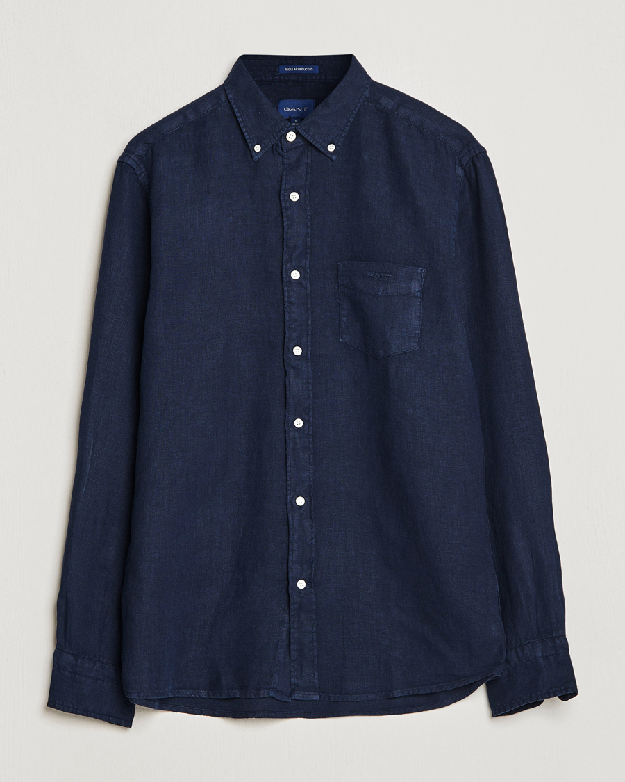 Homme | Chemises | GANT | Regular Fit Garment Dyed Linen Shirt Marine