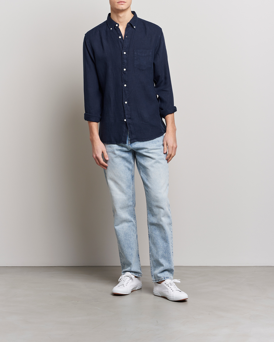 Homme | Chemises | GANT | Regular Fit Garment Dyed Linen Shirt Marine