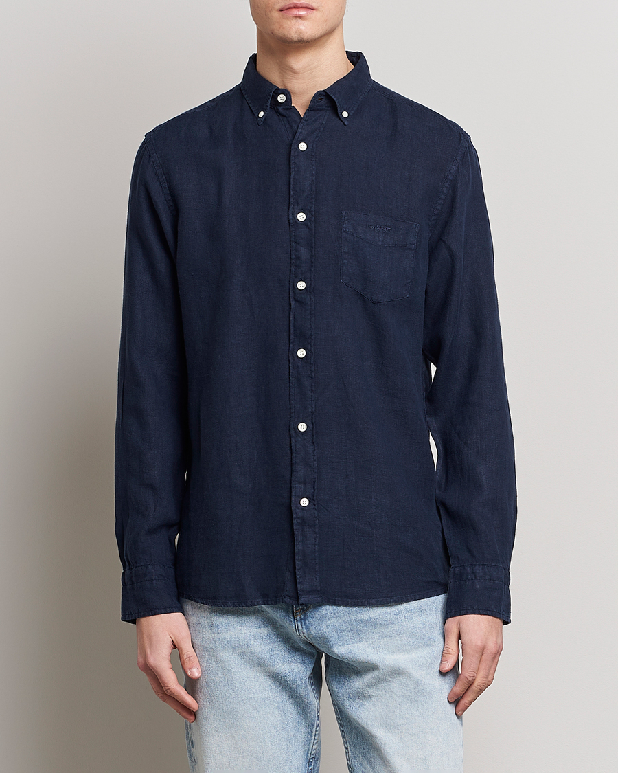 Homme | Chemises | GANT | Regular Fit Garment Dyed Linen Shirt Marine