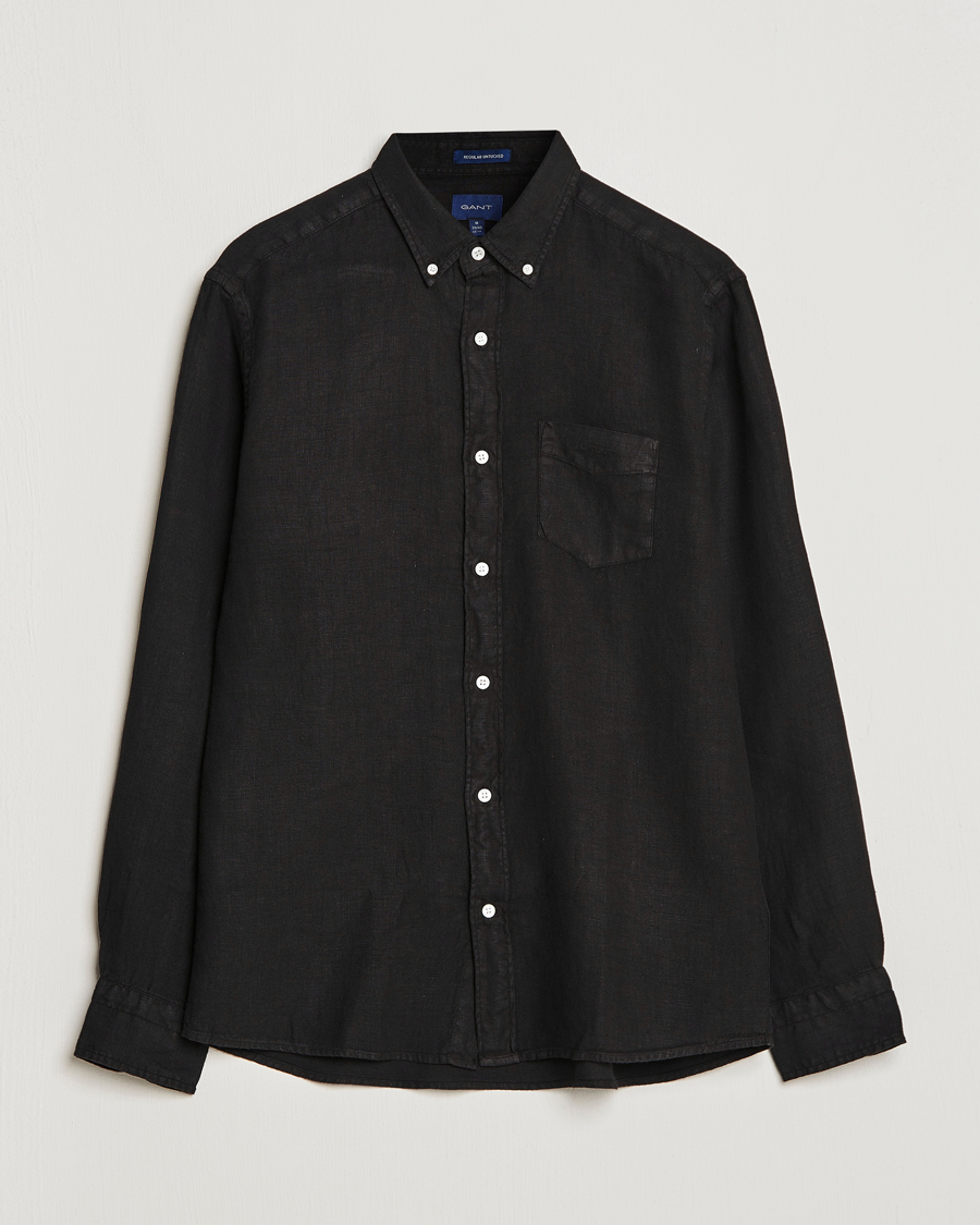 Homme | Chemises | GANT | Regular Fit Garment Dyed Linen Shirt Black