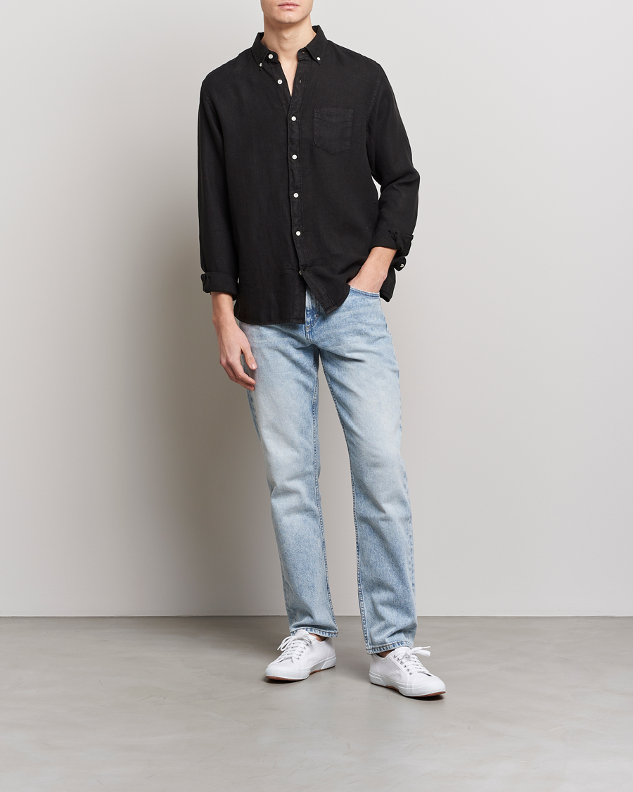Homme | Chemises | GANT | Regular Fit Garment Dyed Linen Shirt Black
