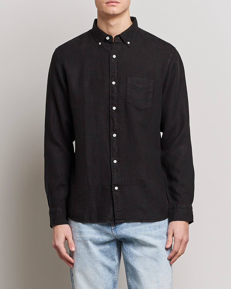 Homme | Chemises | GANT | Regular Fit Garment Dyed Linen Shirt Black