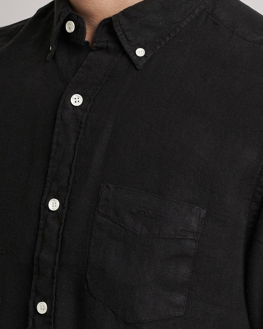 Homme | Chemises | GANT | Regular Fit Garment Dyed Linen Shirt Black