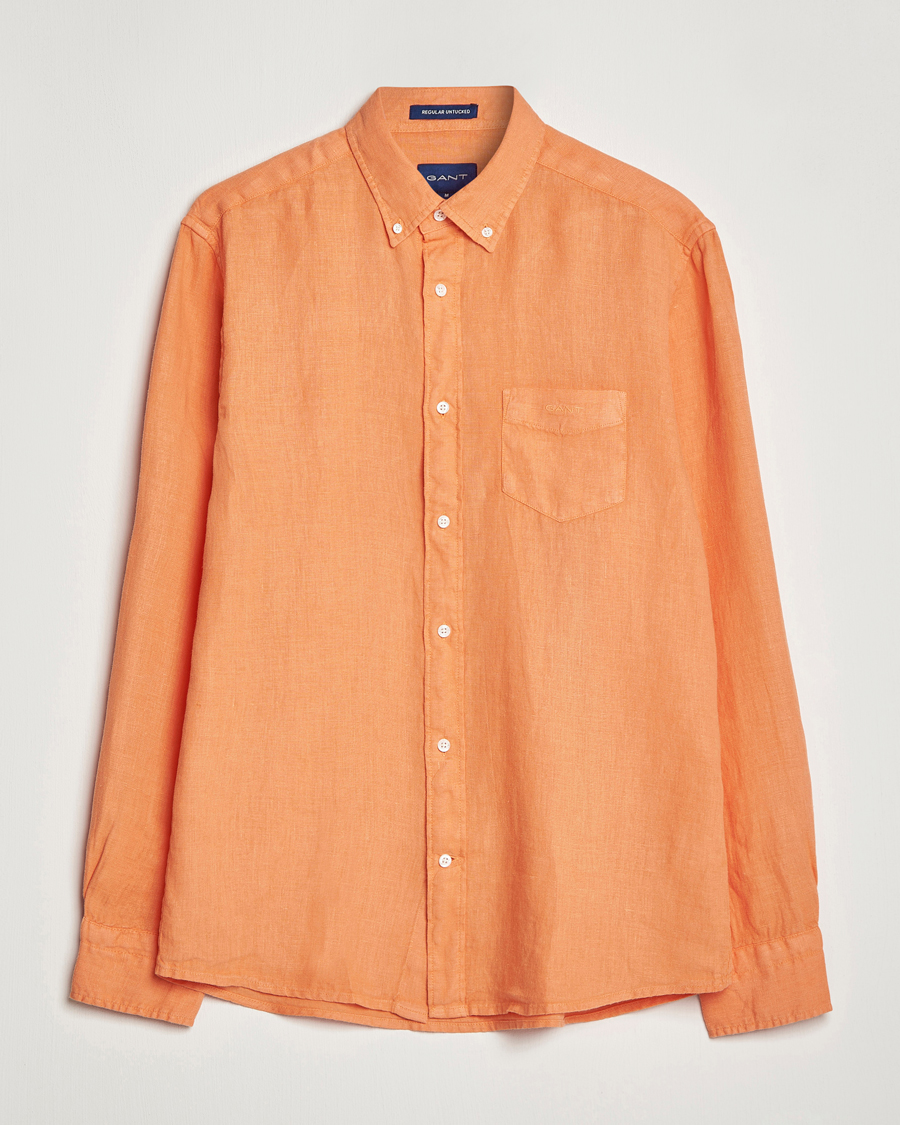 Homme | Chemises | GANT | Regular Fit Garment Dyed Linen Shirt Apricot Orange