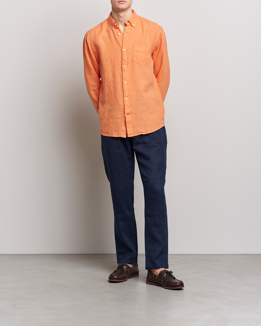 Homme | Chemises | GANT | Regular Fit Garment Dyed Linen Shirt Apricot Orange