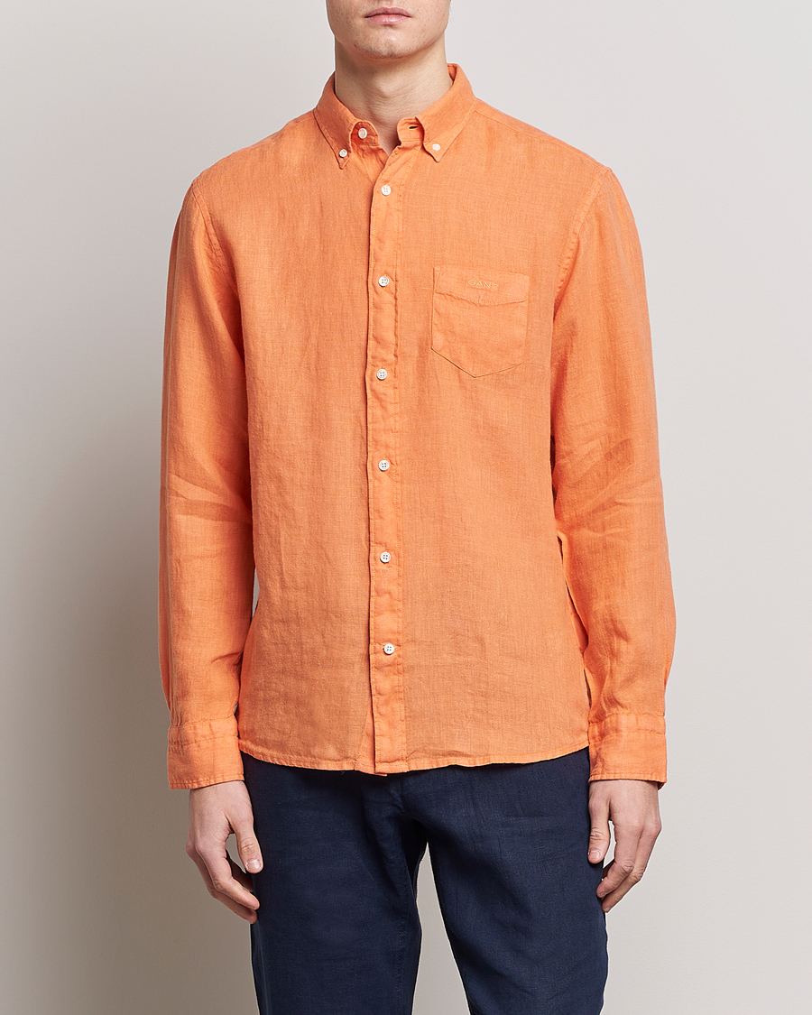 Homme | Chemises | GANT | Regular Fit Garment Dyed Linen Shirt Apricot Orange