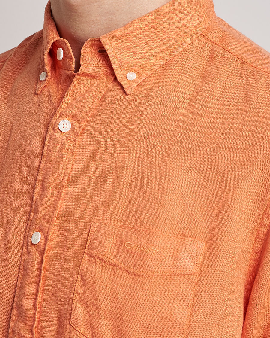Homme | Chemises | GANT | Regular Fit Garment Dyed Linen Shirt Apricot Orange