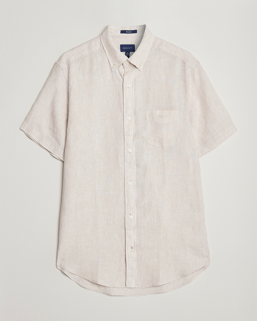 Homme | Chemises | GANT | Regular Fit Striped Linen Short Sleeve Shirt Dry Sand