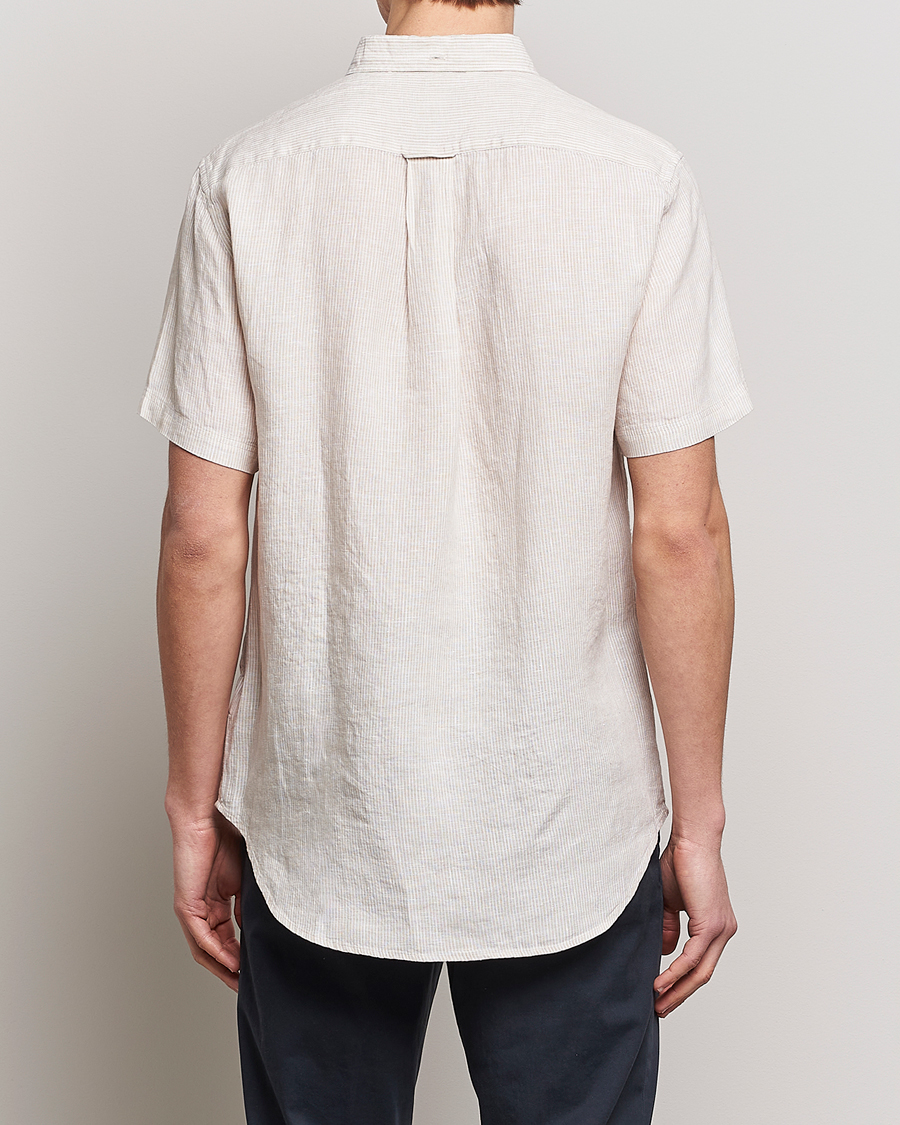 Homme | Chemises | GANT | Regular Fit Striped Linen Short Sleeve Shirt Dry Sand