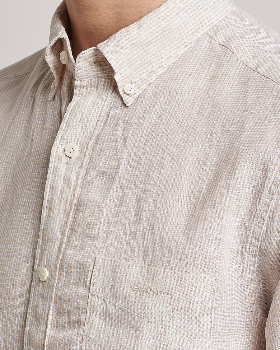 Homme | Chemises | GANT | Regular Fit Striped Linen Short Sleeve Shirt Dry Sand