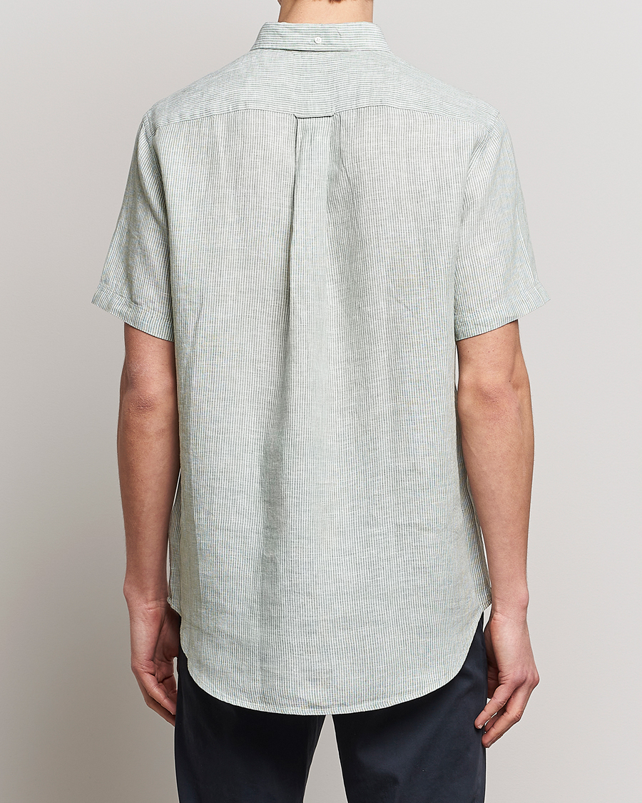 Homme | Chemises | GANT | Regular Fit Striped Linen Short Sleeve Shirt Calamata Green