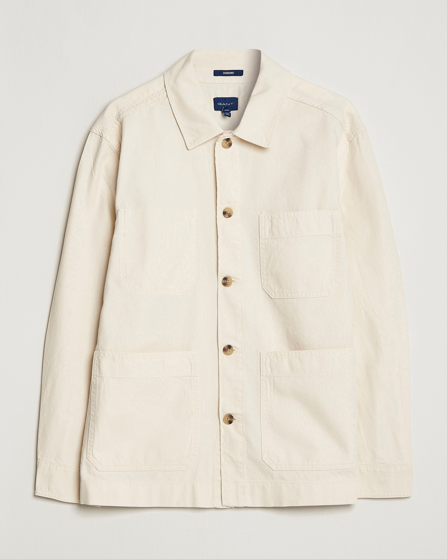 Homme | Chemises | GANT | Garment Dyed Cotton/Linen Overshirt Ecru