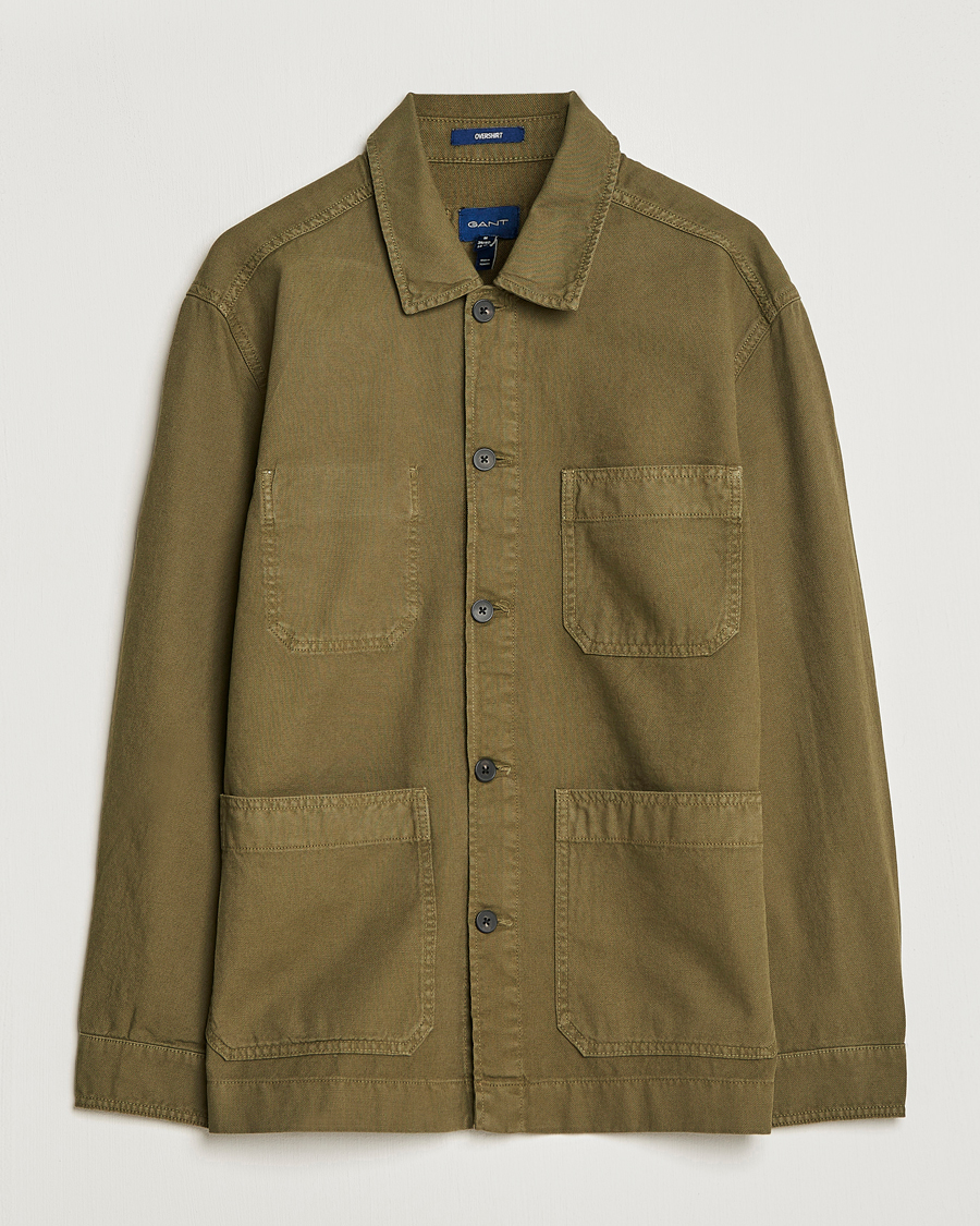 Homme | Chemises | GANT | Garment Dyed Cotton/Linen Overshirt Racing Green