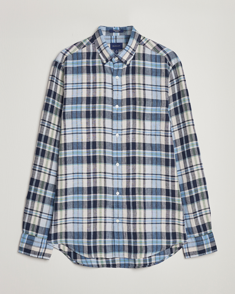 Homme | Chemises | GANT | Regular Fit Linen Madras Checked Shirt Marine Multi