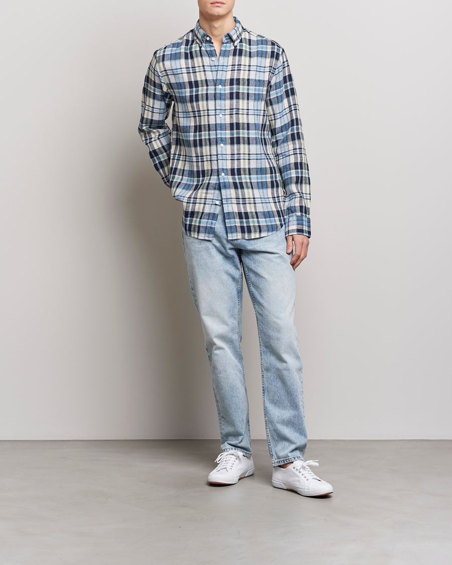 Homme | Chemises | GANT | Regular Fit Linen Madras Checked Shirt Marine Multi