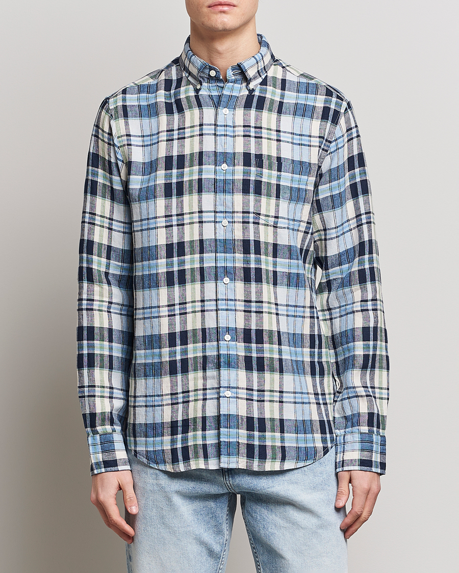 Homme | Chemises | GANT | Regular Fit Linen Madras Checked Shirt Marine Multi